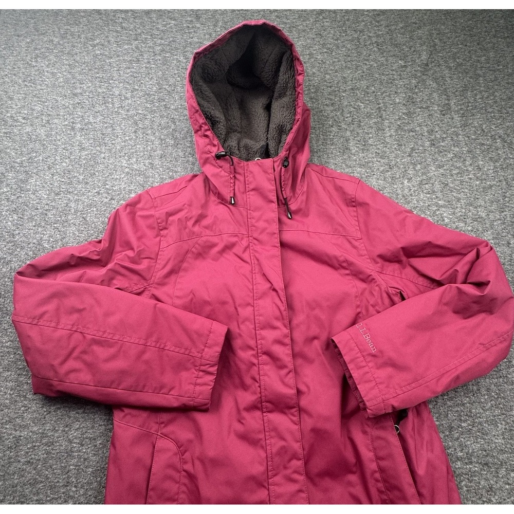 LL Bean Jacket Pink Fleece Lined Hooded 271136 Coat Womens Sz S‎ Reg Full Zip